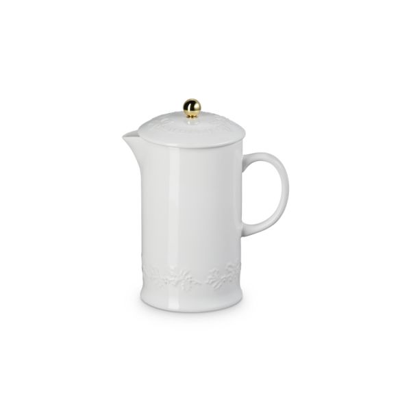 Holly Collection Koffiepot met Pers met Goudkleurig Knop 1l White 