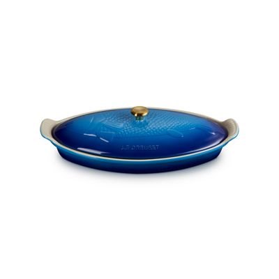 Heritage Ovenschaal in aardwerk Vis Ovaal 34cm 1,6L Azure  Le Creuset