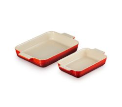 Classic Set van 2 Rechthoekige Ovenschalen 25/32cm  Kersenrood Le Creuset