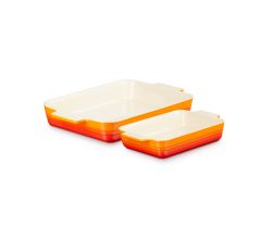 Classic Set van 2 Rechthoekige Ovenschalen 25/32cm  Oranjerood Le Creuset