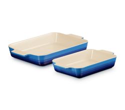 Classic Set van 2 Rechthoekige Ovenschalen 25/32cm  Azure Le Creuset