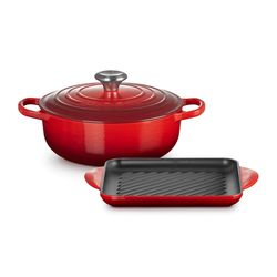 Le Creuset Signature Sauteuse + Grill Vierkant   24cm  Kersenrood 