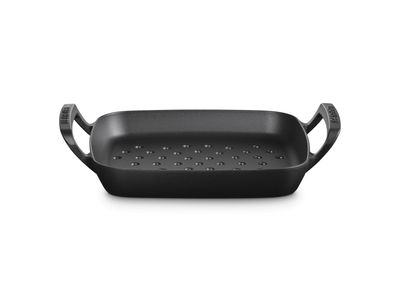 BBQ Outdoor Grillmand Vierkant in Geëmailleerd Gietzijer 30cm Mat Zwart
