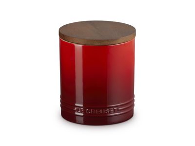 Bocal de conservation Signature en faïence avec couvercle en bois 13 cm 1,1 l Rouge cerise