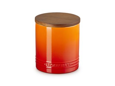 Bocal de conservation Signature en faïence avec couvercle en bois 13cm 1,1l Orange-rouge