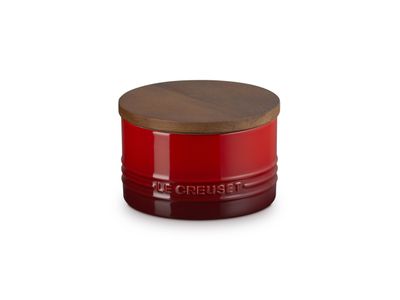 Bocal de conservation Signature en faïence avec couvercle en bois 13 cm 0,47 l Rouge cerise