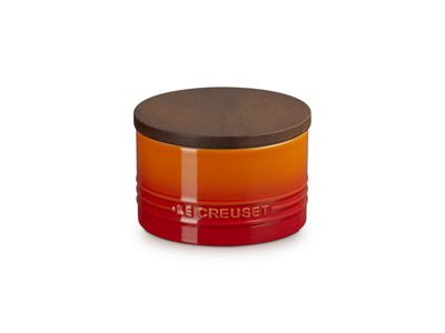 Bocal de conservation Signature en faïence avec couvercle en bois 13cm 0,47l Orange-rouge