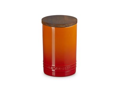 Pot de conservation Signature en faïence avec couvercle en bois 10,5 cm 0,77 l Rouge orangé