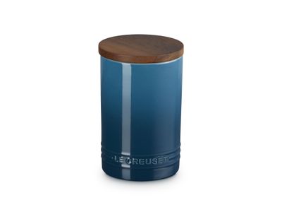 Bocal de rangement en grès Signature avec couvercle en bois 10,5 cm 0,77 l Bleu sarcelle profond