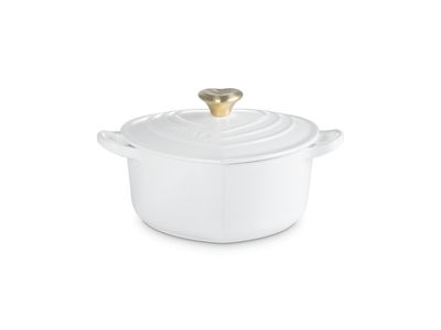 Braad-/ Stoofpan Tradition hart in Geëmailleerd Gietijzer  met goudkleurige hartvormige knop in RVS 20cm White