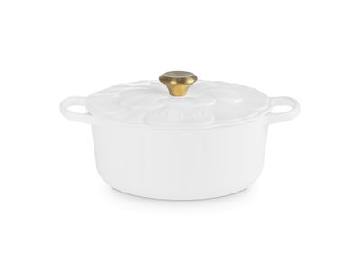 Bloesem Braadpan in Geëmailleerd Gietijzer met goudkleurige knop 26cm 5,3L White