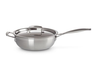 3-Ply Chef's Pan in RVS met Anti-Aanbaklaag en Deksel en Extra Handvat 24cm 3,3l