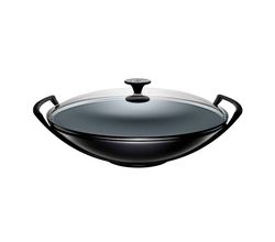 Wok in Geëmailleerd Gietijzer met Glazen Deksel 36cm 4,5l Mat zwart Le Creuset