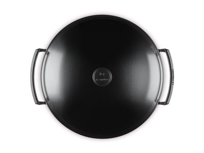 Wok in Geëmailleerd Gietijzer met Glazen Deksel 36cm 4,5l Mat zwart