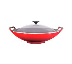 Wok in Geëmailleerd Gietijzer met Glazen Deksel 36cm 4,5l Kersenrood Le Creuset