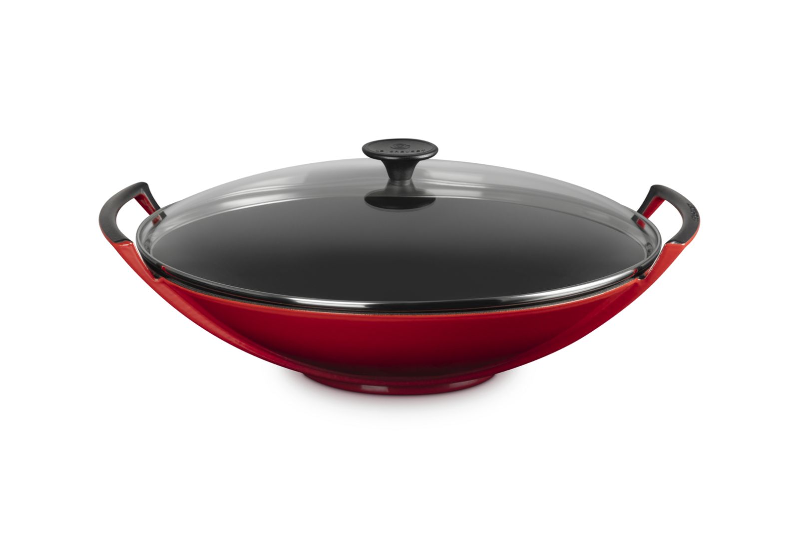 Wok in Geëmailleerd Gietijzer met Glazen Deksel 36cm 4,5l Kersenrood