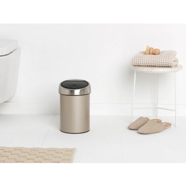 Brabantia Touch Bin wandafvalemmer 3 liter met kunststof binnenemmer Champagne / Matt Steel