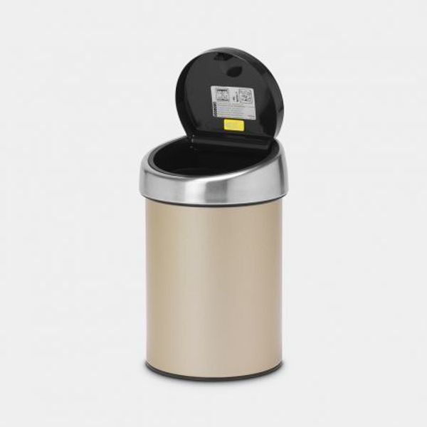 Brabantia Touch Bin wandafvalemmer 3 liter met kunststof binnenemmer Champagne / Matt Steel