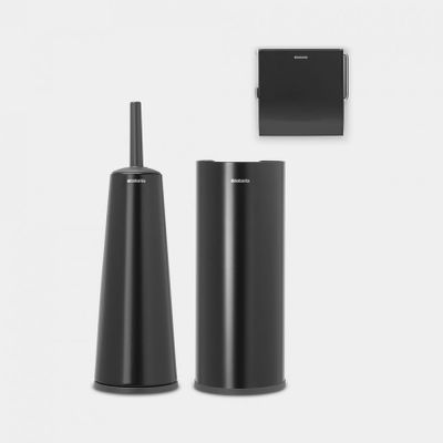 ReNew toiletaccessoires, set van 3 - toiletborstel met houder, toiletrolhouder en reserverolhouder Matt Black  Brabantia