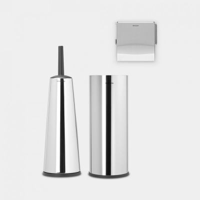 ReNew toiletaccessoires, set van 3 - toiletborstel met houder, toiletrolhouder en reserverolhouder Brilliant Steel  Brabantia