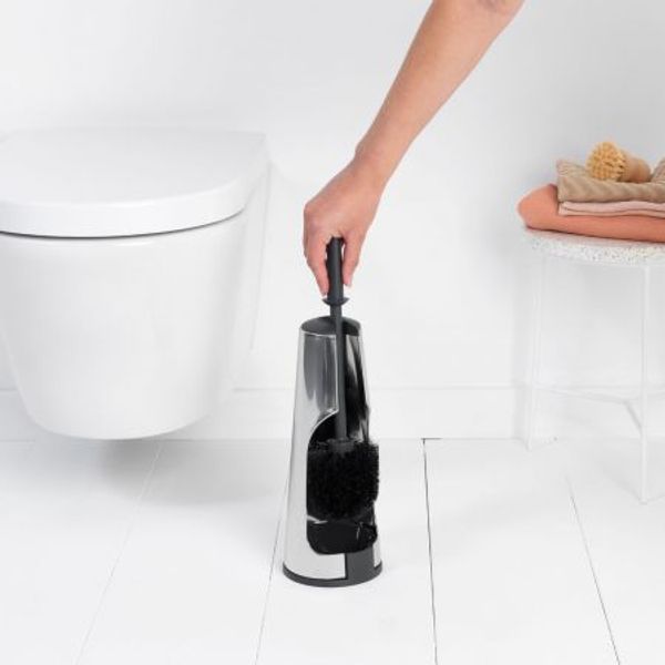 Brabantia ReNew toiletaccessoires, set van 3 - toiletborstel met houder, toiletrolhouder en reserverolhouder Brilliant Steel