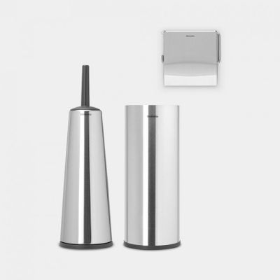 ReNew toiletaccessoires, set van 3 - toiletborstel met houder, toiletrolhouder en reserverolhouder Matt Steel  Brabantia