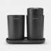 Brabantia ReNew badkameraccessoires, set van 3 - zeeppomp, tandenborstelhouder en schaal Dark Grey