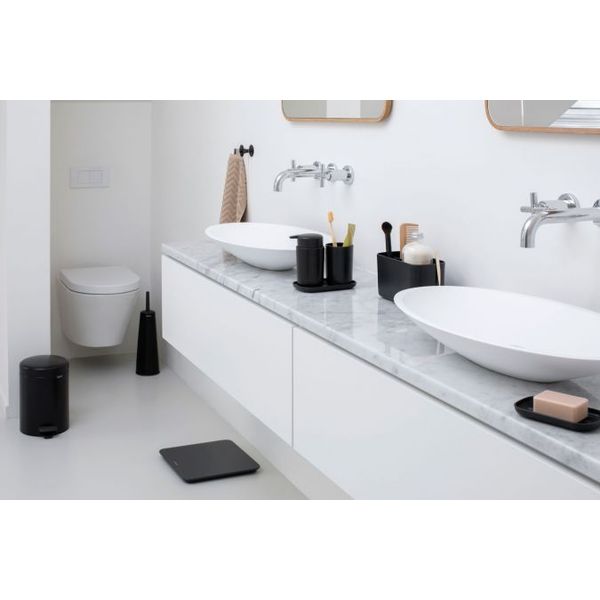 Brabantia ReNew badkameraccessoires, set van 3 - zeeppomp, tandenborstelhouder en schaal Dark Grey