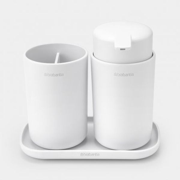 Brabantia ReNew badkameraccessoires, set van 3 - zeeppomp, tandenborstelhouder en schaal White