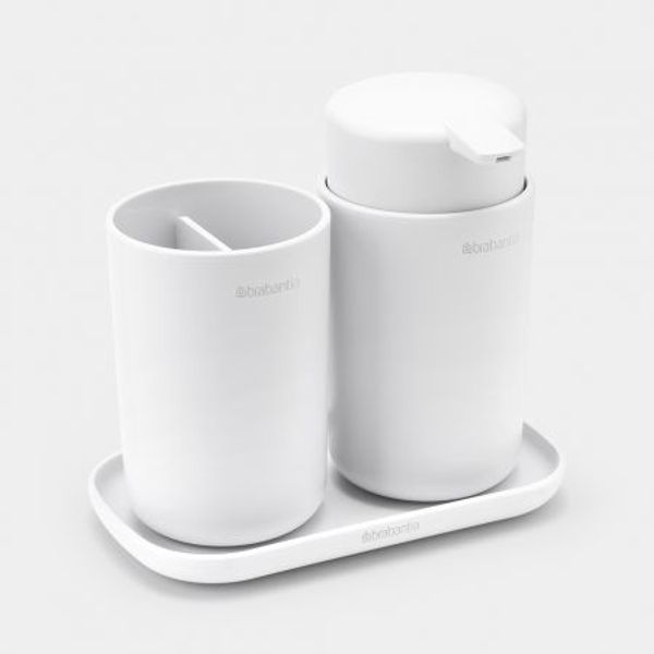 Brabantia ReNew badkameraccessoires, set van 3 - zeeppomp, tandenborstelhouder en schaal White