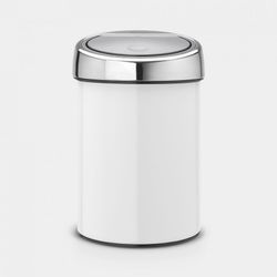 Brabantia Touch Bin wandafvalemmer 3 liter met kunststof binnenemmer White / Brilliant Steel 