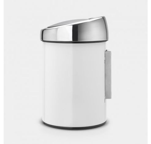 Touch Bin wandafvalemmer 3 liter met kunststof binnenemmer White / Brilliant Steel  Brabantia