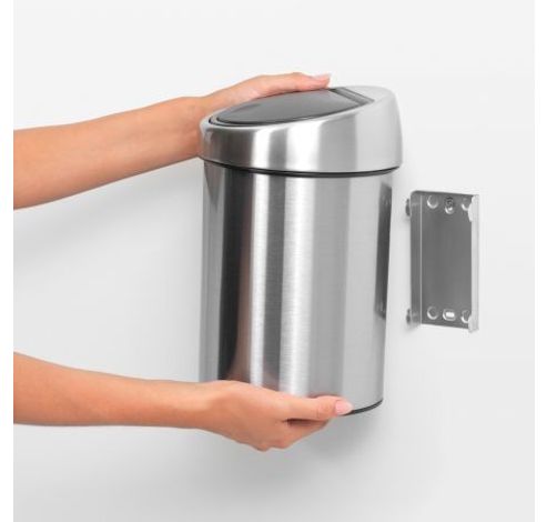 Touch Bin wandafvalemmer 3 liter met kunststof binnenemmer White / Brilliant Steel  Brabantia