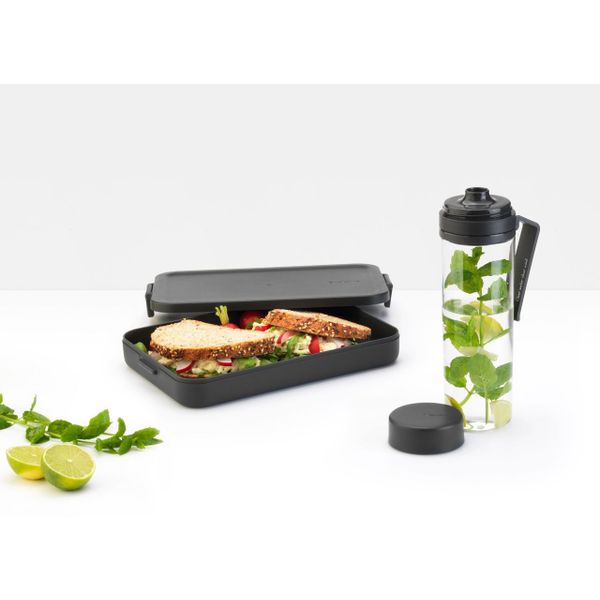 Make & Take breakset 2-delig, kunststof (waterfles met zeef, lunchbox plat) Dark Grey 