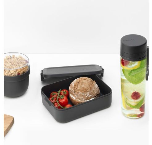 Make & Take set pour petit déjeuner et lunch, 3 pièces en plastique (bouteille d'eau avec filtre, bol petit déjeuner 0,5 litre, lunchbox moyenne) Dark Grey  Brabantia