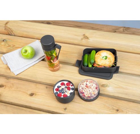 Make & Take set pour petit déjeuner et lunch, 3 pièces en plastique (bouteille d'eau avec filtre, bol petit déjeuner 0,5 litre, lunchbox moyenne) Dark Grey  Brabantia