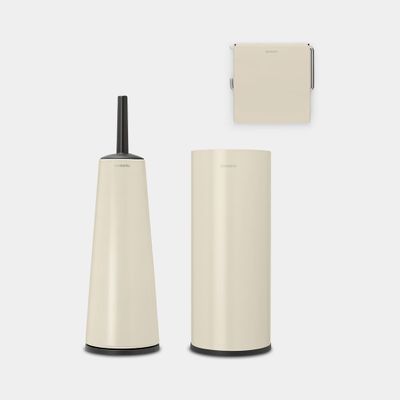 ReNew toiletaccessoires, set van 3 - toiletborstel met houder, toiletrolhouder en reserverolhouder Soft Beige  Brabantia