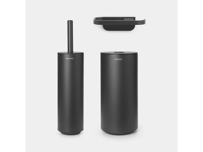 MindSet toiletaccessoires, set van 3 - toiletborstel met houder, toiletrolhouder en reserverolhouder Mineral Infinite Grey