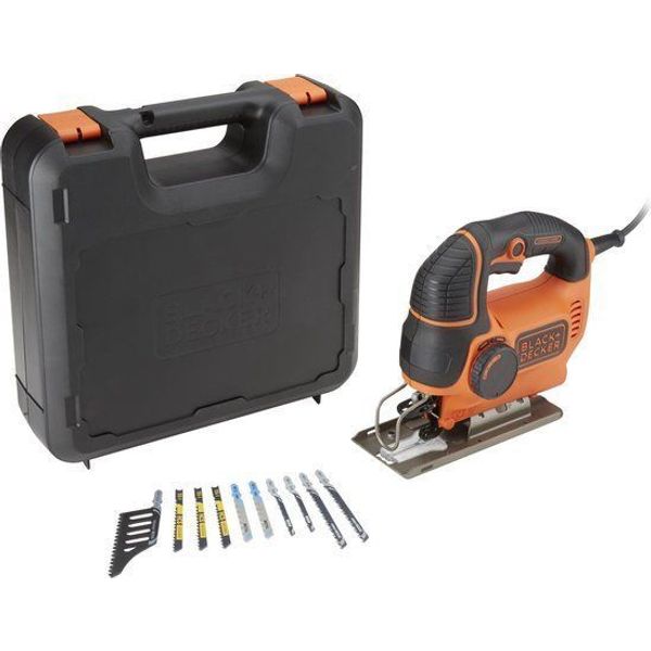 Black & Decker 620W Pendeldecoupeerzaag met variabele snelheid, geleverd met 10 zaagbladen en koffer