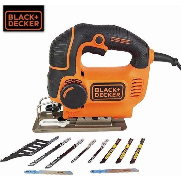 Black & Decker 620W Pendeldecoupeerzaag met variabele snelheid, geleverd met 10 zaagbladen en koffer