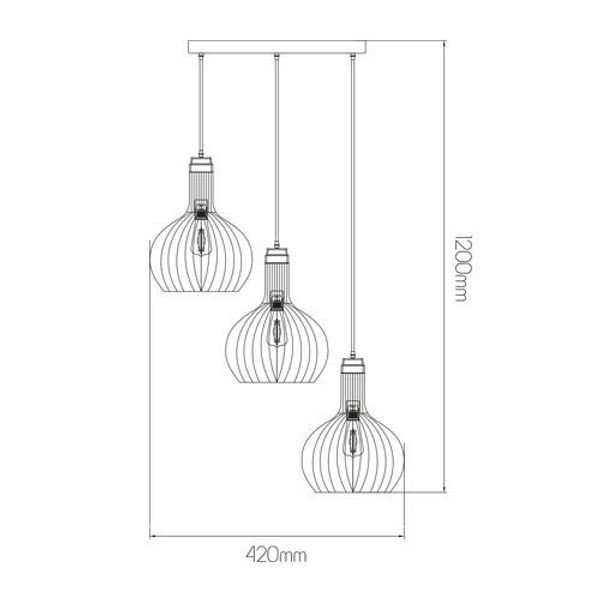 Fantasia RAGA pendant 3x E27 black + copper diam 23,5