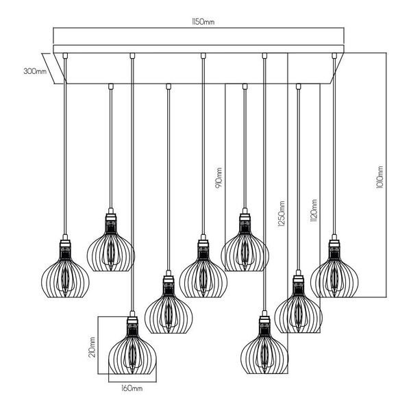 Fantasia RAGA 9x E27 pendel zwart+koper