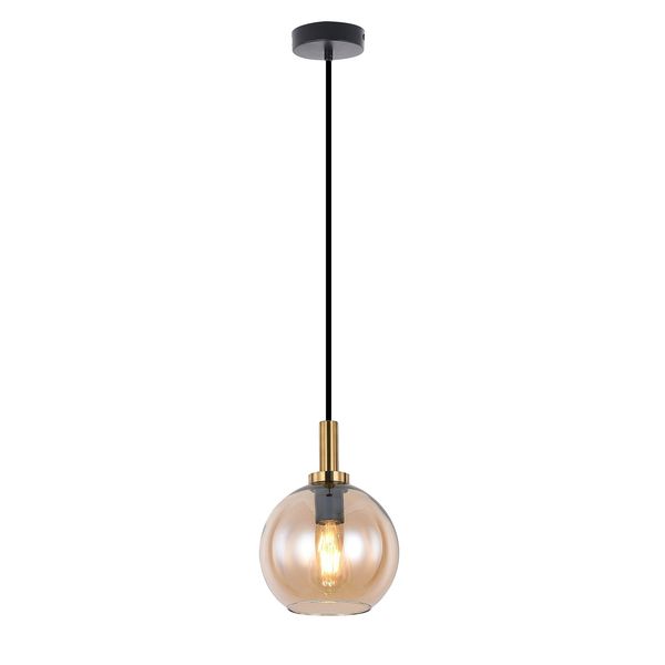 Fantasia OSIRA Pendel E27 Zwart + goud, amber glas Ø200mm