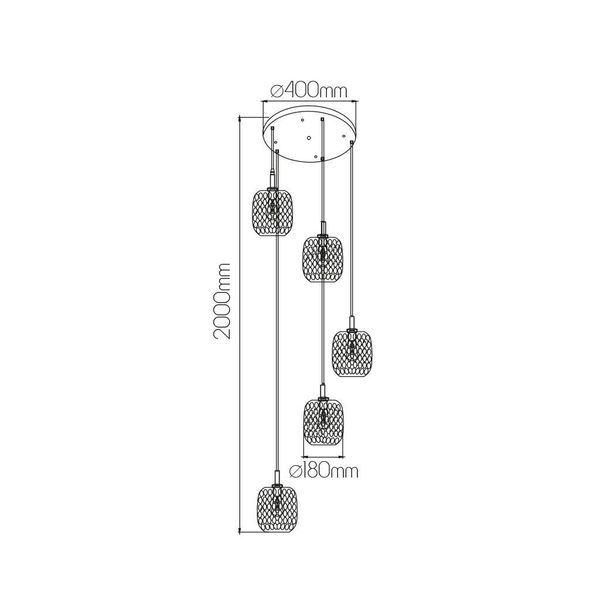 Fantasia OKIRU Pendel 5xE27 Zwart + 5x as grijs glas Ø180mm