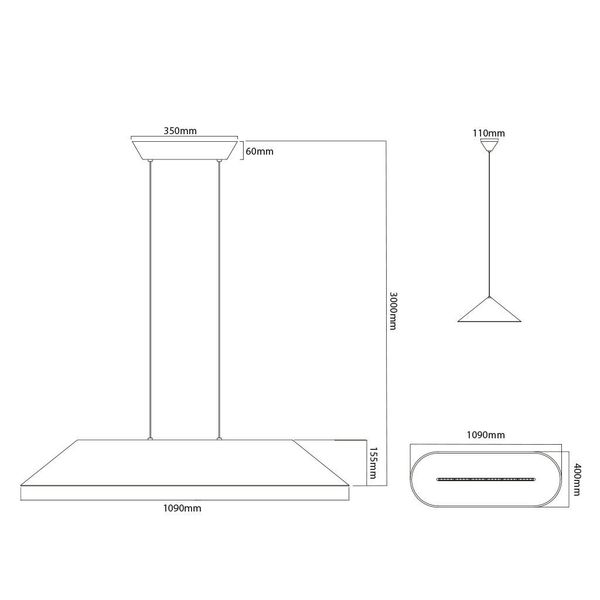 Fantasia FONIC 23W LED Pendel 1090x401mm dimbaar vilt donker / licht grijs