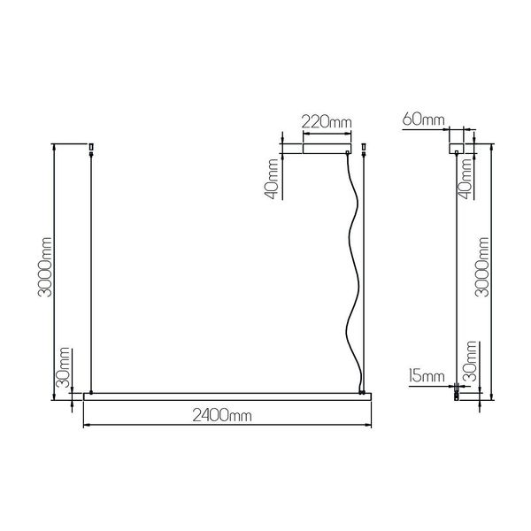 Fantasia GURI LED pendel 52W 3000K 2400mm zwart dimbaar (3m kabel incl)