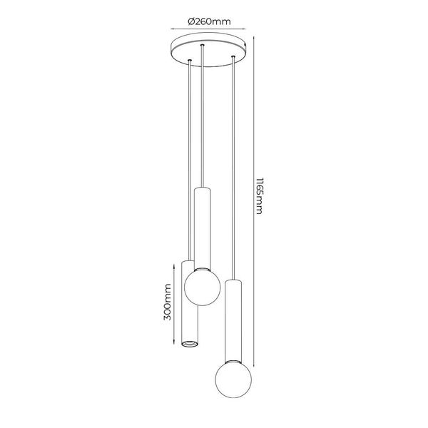 Fantasia TABOO pendel 3L 1xGU10 (excl) 2xE27 (excl) zwart + geborsteld brons