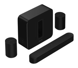 Premium meeslepende set Beam (Gen 2)  + Sub (Gen 3) + 2x Era 100 Black Sonos