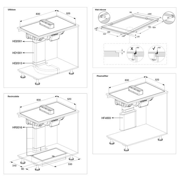 Elevate™ inductiekookplaat met geïntegreerde afzuiging, zwart vlak inbouw (83 cm) HIDD28471SVI 