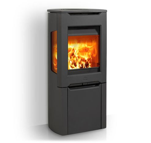 F 263 zwart met stalen zijpanelen  Jotul